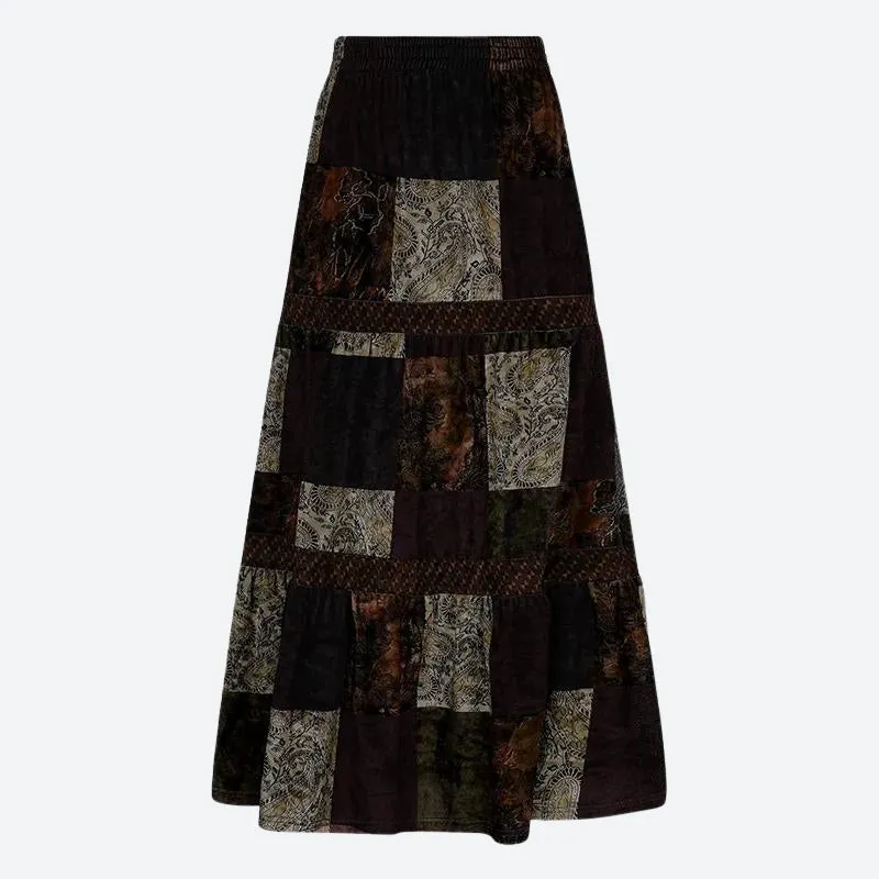 Brownm Patchwork Maxi Skirt