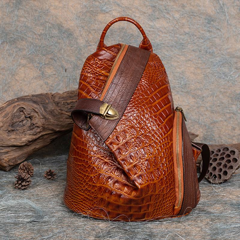 Alligator print vintage leather backpack