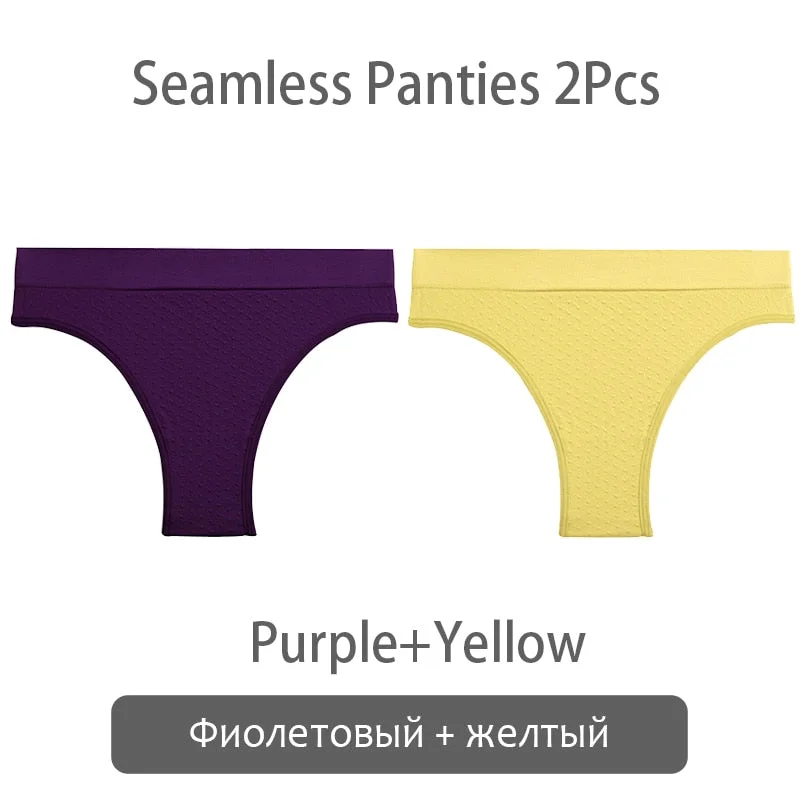 FINETOO 2Pcs/set Seamless Brazilian Panties S-2XL Plus Size Women T-back Underpants Ladies Soft Thongs Underwear Female Lingerie