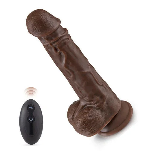 Aircraftcup™ - 9.05 Inch Realistic 8 Thrusting Vibrating Heating Black Dildo with Remote Control