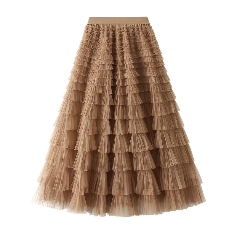 Nigikala Nigikala Yarn Lotus Leaf Side Temperament Skirt Women's Dress 2025 Spring And Autumn New Famous Woman Long Dress Thin Cake Skirt 2210