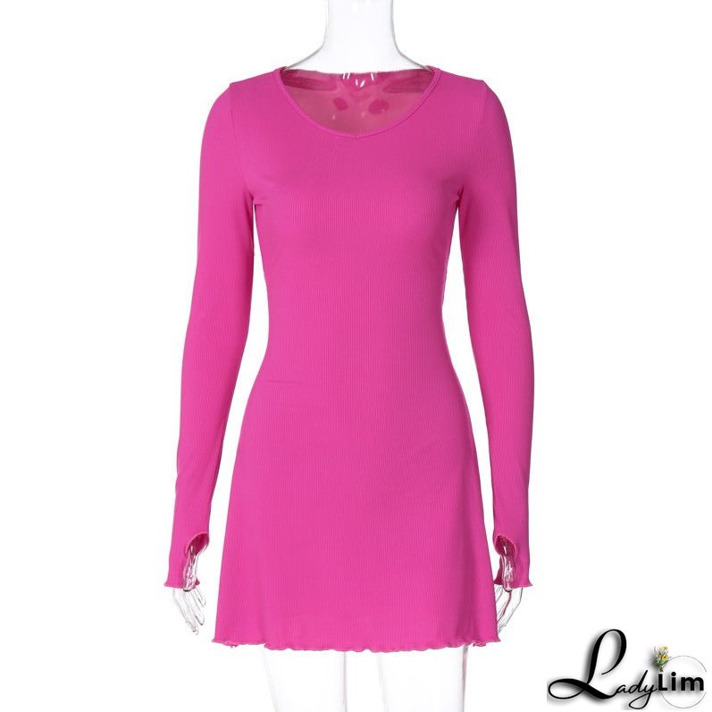 Minimalist Solid Color Dress with Back Lace-Up Waist Control