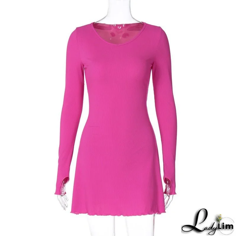 Minimalist Solid Color Dress with Back Lace-Up Waist Control