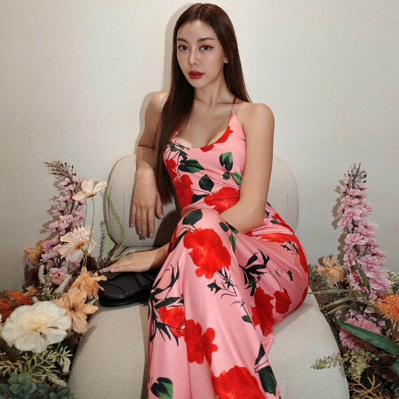 Ootddress Printed Backless Fashion Dress For Women Bandage Summer 2025 Slim Elegant Ladies Party Dress Gown Lace-Up Sexy Maxi Dress