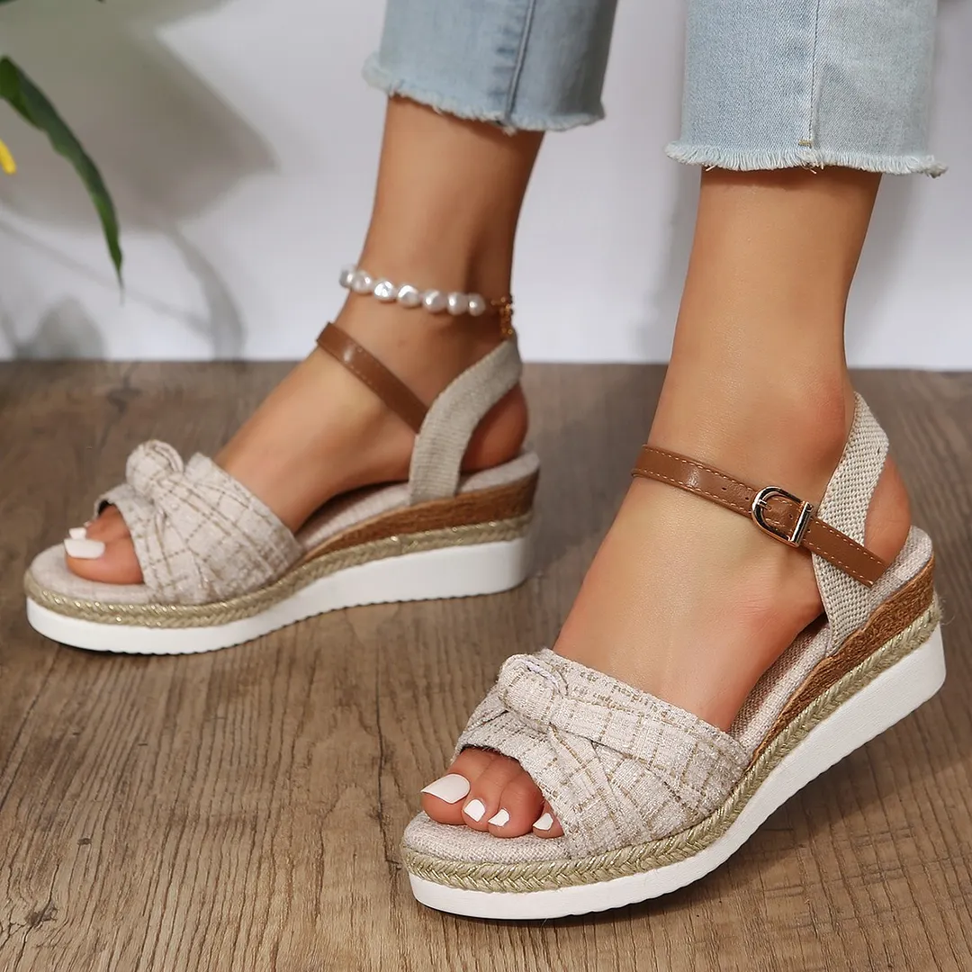 Breakj Breakj Summer Slope Sandals Large-Size Slope Heded Fish-Mouthed Sandals Women's Shoes Wearing Beach Sandals