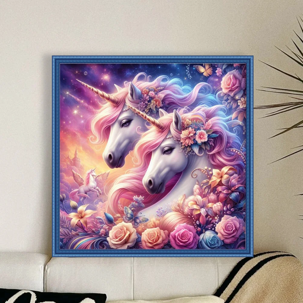 DIY Stamped Cross Stitch 18CT Full Embroidery 50*50cm - Rose Unicorn
