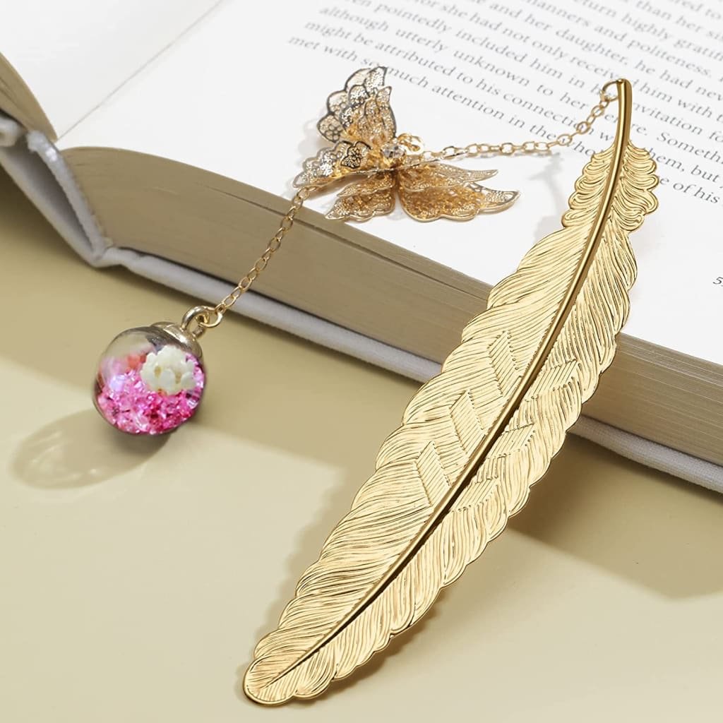 Metal Feather and Butterfly Bookmark