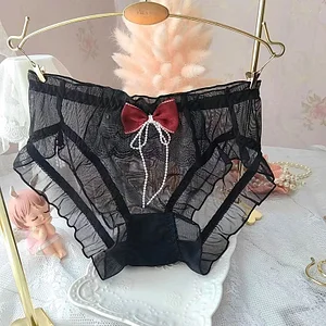 Small fresh mesh ruffled bow underwear