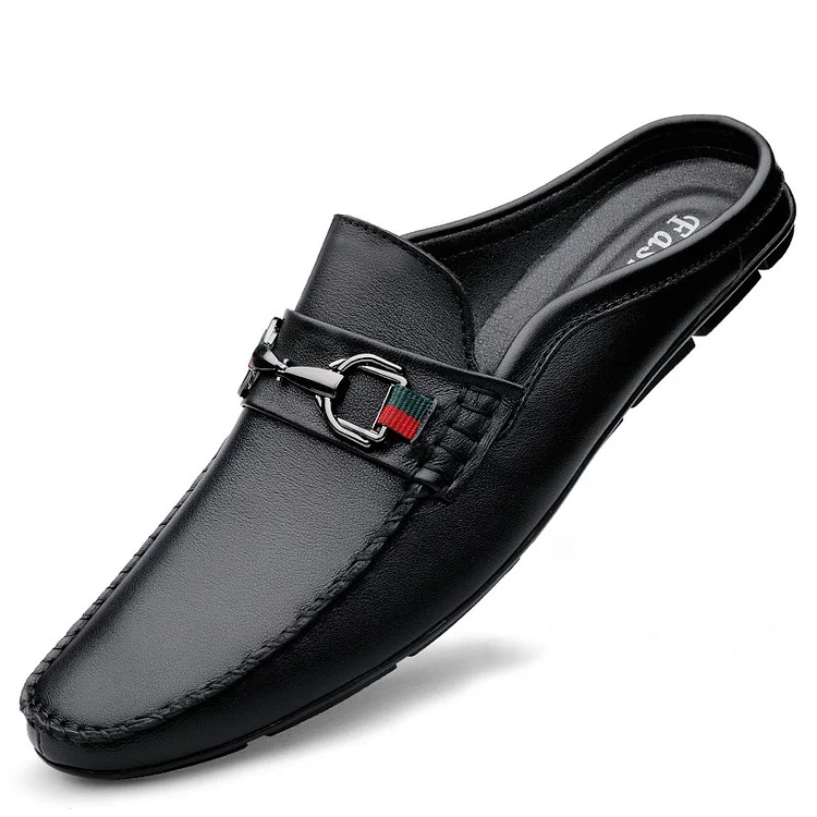 Gregorysupply Summer Breathable Shoes Men Fashion Genuine Leather Half Shoes Slip on Moccasins Casual Italian Style Luxury Brand Half Loafers