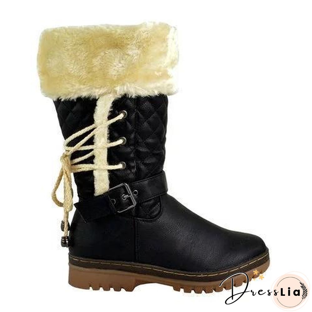 Women's Winter Furry Mid-Calf Snow Boots Plus Size Shoes