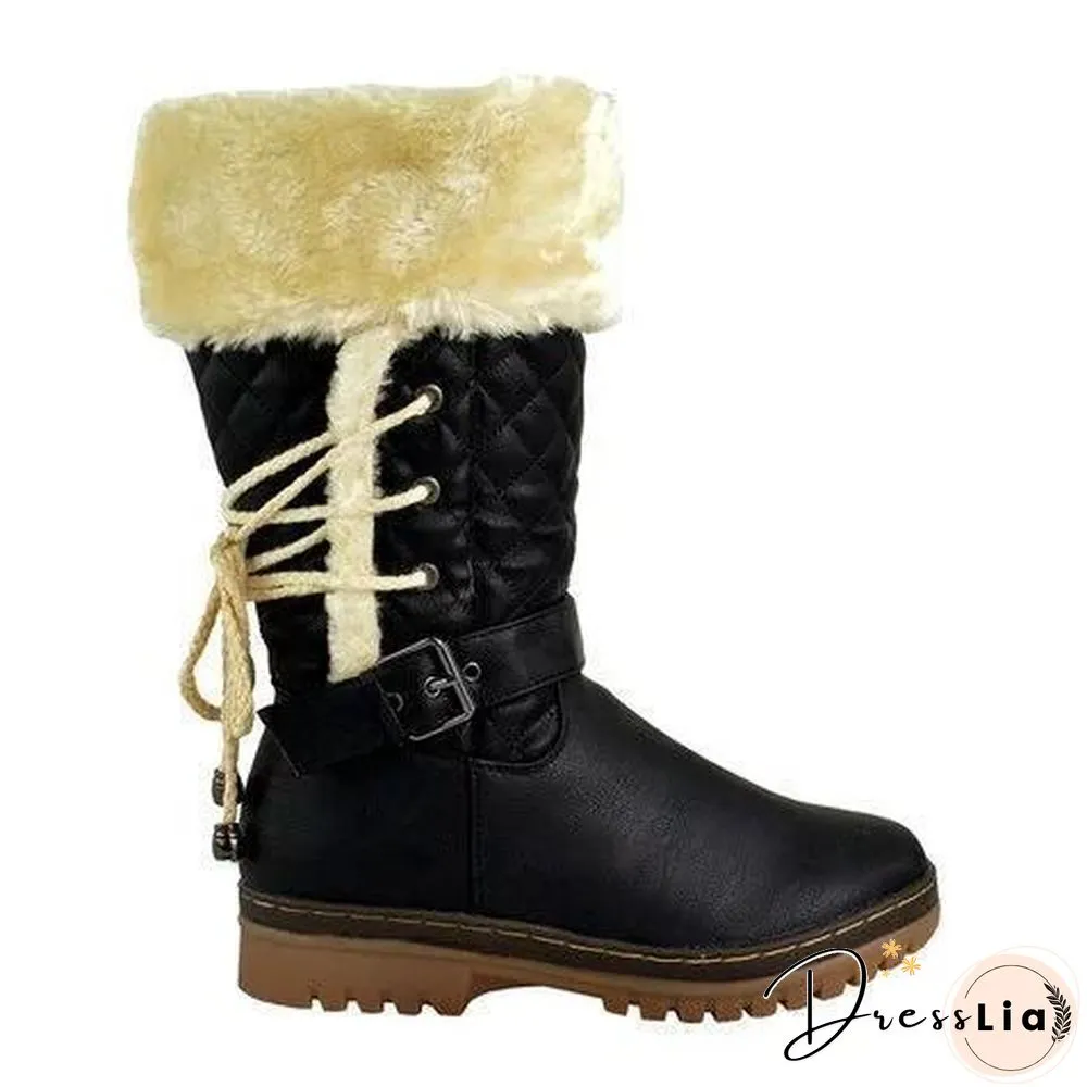 Women's Winter Furry Mid-Calf Snow Boots Plus Size Shoes