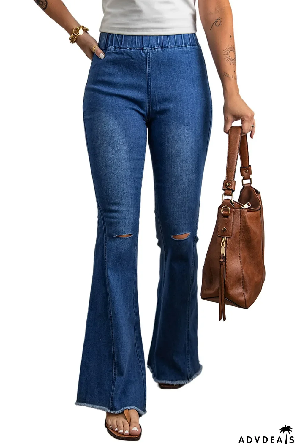 Distressed Bell Bottom Denim Pants