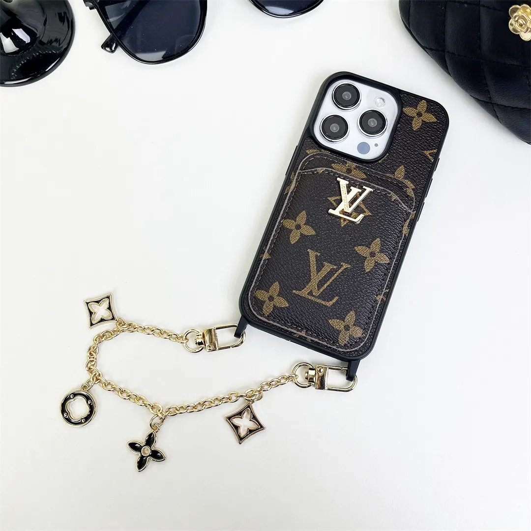 LV Monogram Canvas Back Card Holder Hand Chain Apple iPhone Case