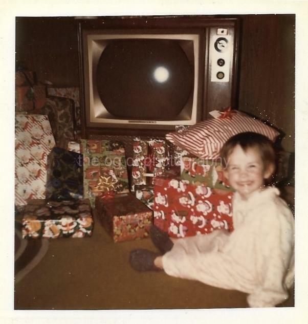 CHRISTMAS GIRL Presents FOUND Photo Poster painting Color TELEVISION Original Snapshot 910 4 M