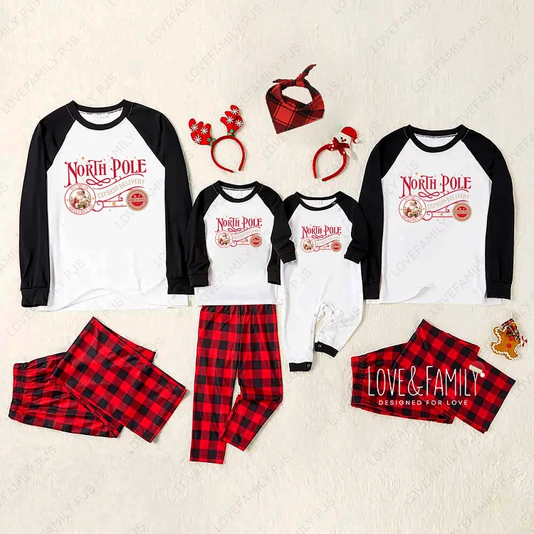 North Pole Christmas Polar Train Family Matching Pajamas Red Plaid PJs Sets