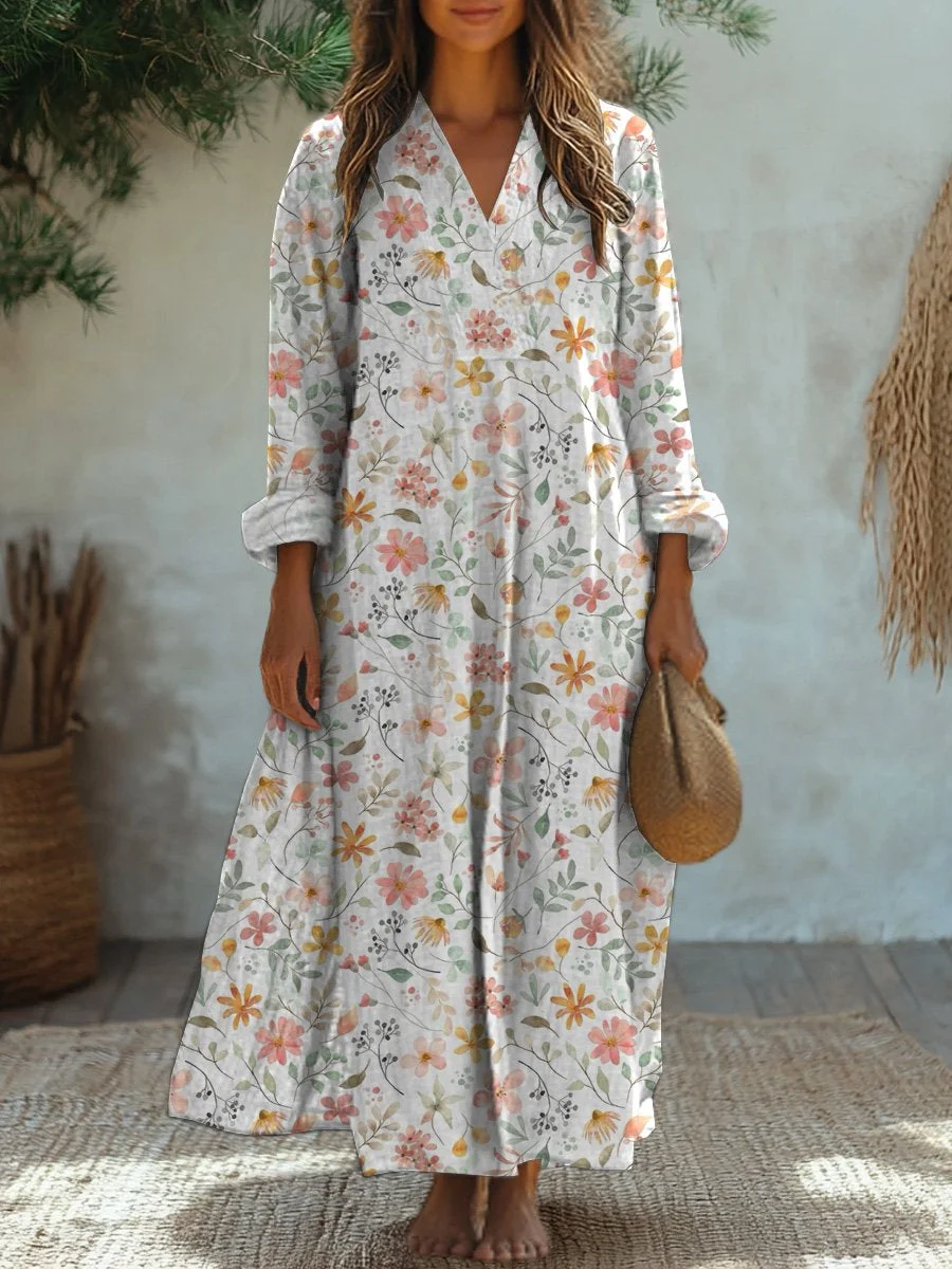 Watercolor Spring Floral Pattern Printed Women's Dress