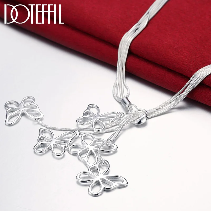 DOTEFFIL 925 Sterling Silver Five Snake Chain Butterfly Pendant Necklace For Women Jewelry