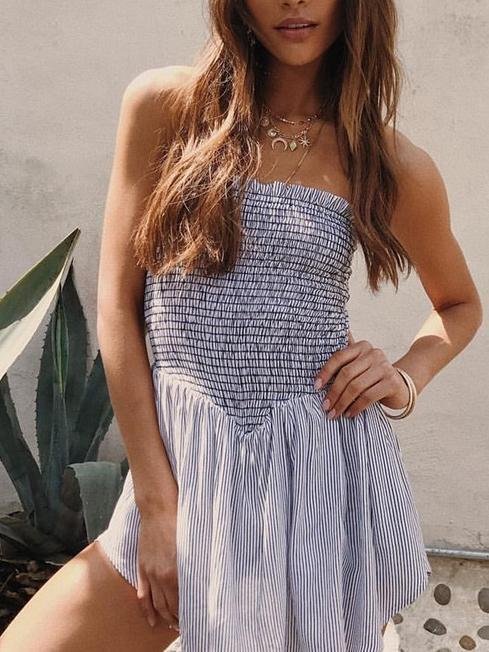 Stripe Off Shoulder Summer Mini Dress