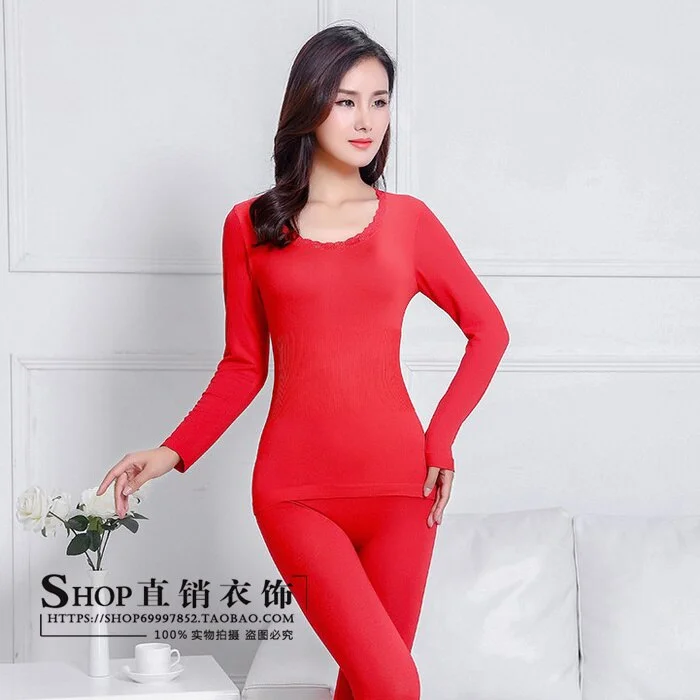 Thermal Underwear Women O-Neck Lace Thin Soft Warm Simple Abdomen Slim Tight Womens All-match Solid Breathable Cotton Trendy