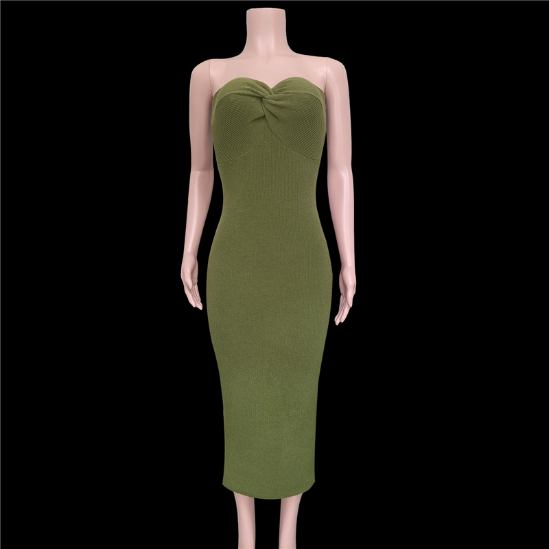 Ootddress Strapless Knit Maxi Dresses For Women Summer Beach Party Bodycon Dress Off-Shoulder Twist Knitting Evening Backless Dress