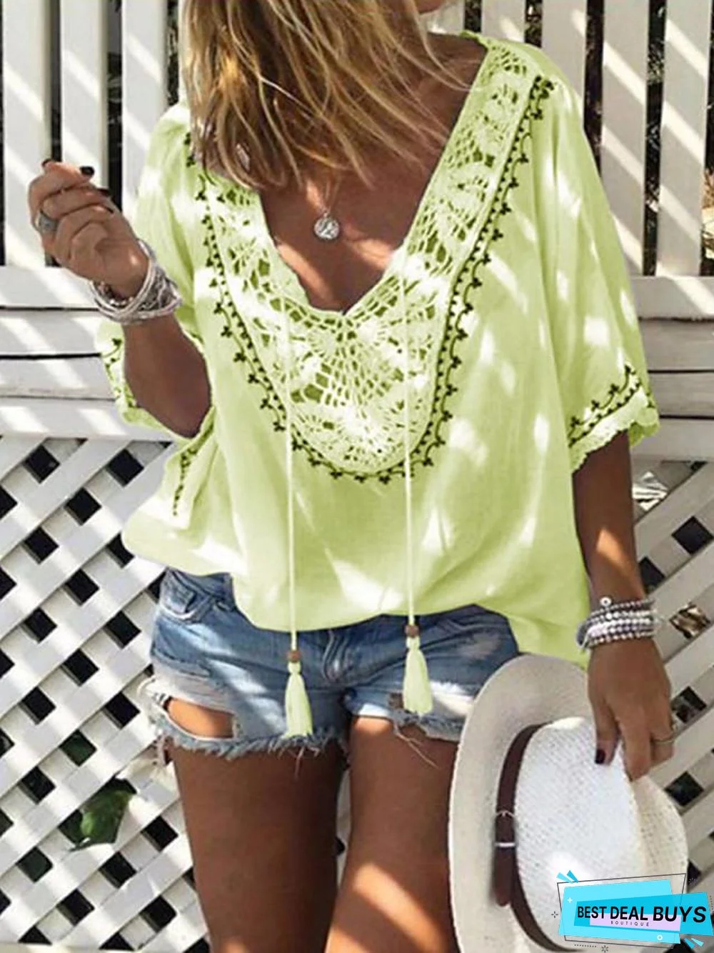 Women's Blouse Shirt Solid Colored V Neck Tops Loose Basic Top White Purple Yellow-0207807