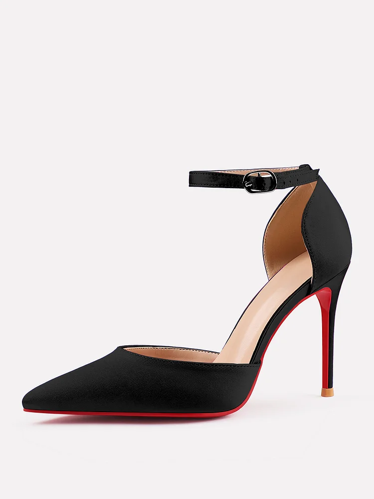 100mm Women's Ankle Strap Pointed Toe Pumps Wedding Party Red Bottoms High Heels Stiletto Shoes