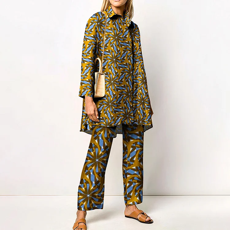 Fashion Floral Print Shirt Two Piece Set