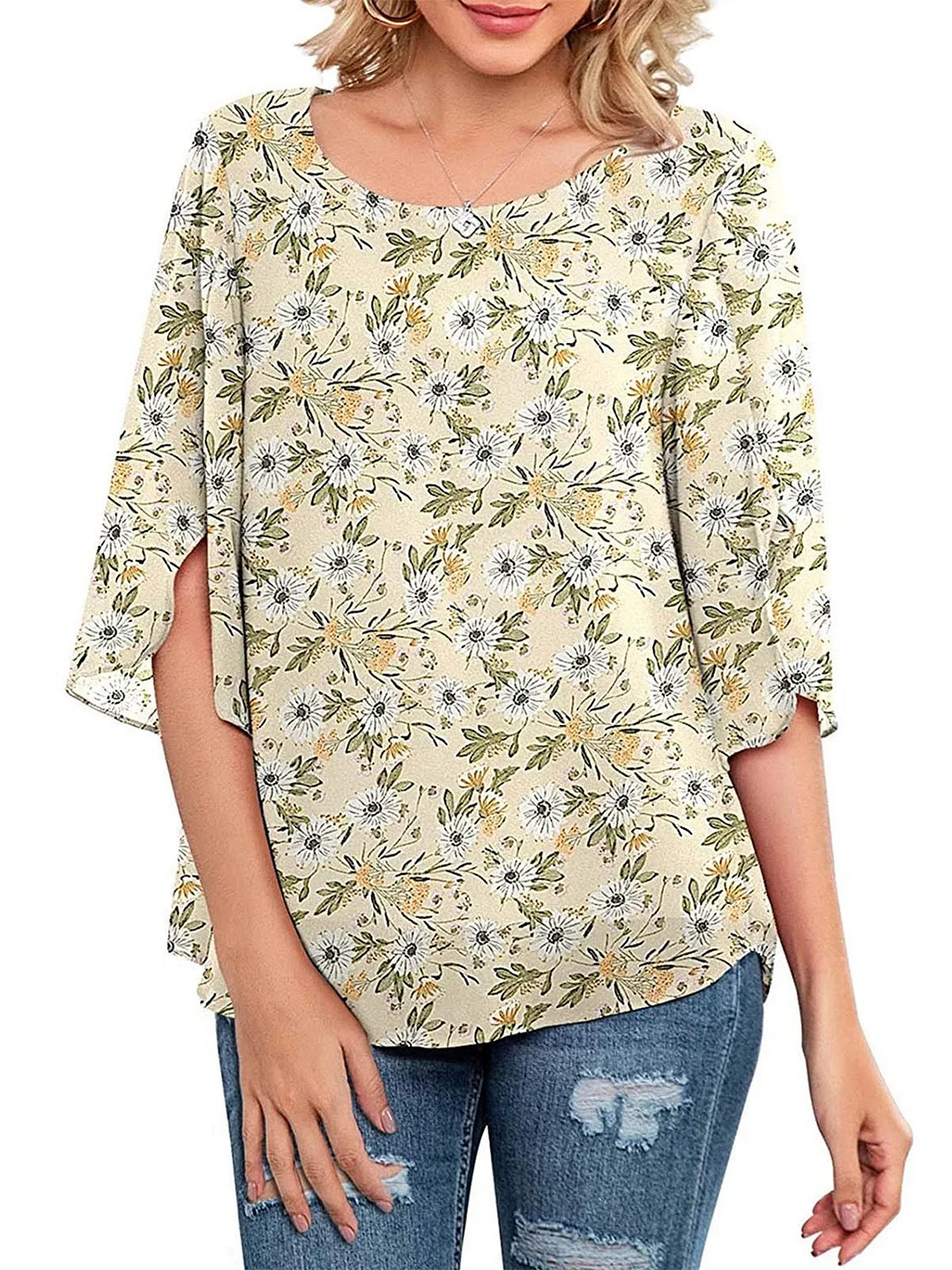 Women Half Sleeve V-neck Solid Color Dress