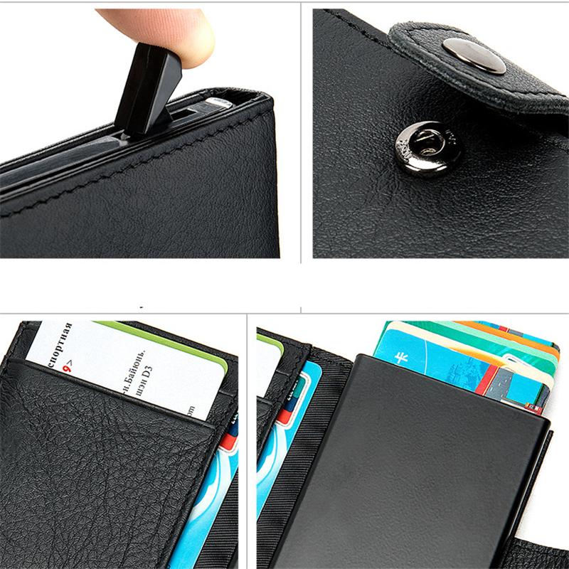 Simple Design RFID Protection Magnetic Closure Two Fold Genuine Leather Card Holder Mini Wallet