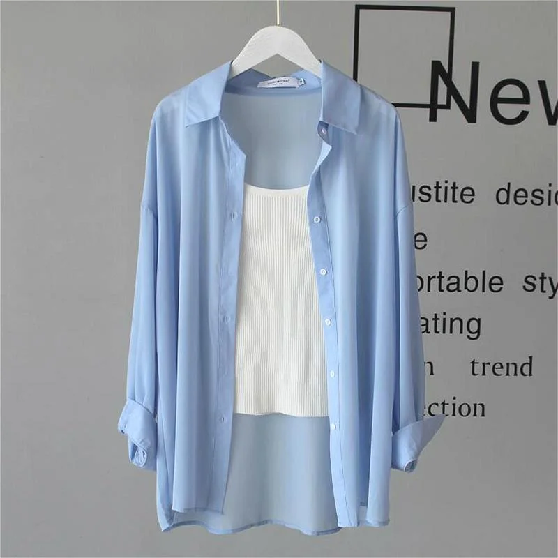 Uveng Uveng Chiffon Sun T-Shirt Women's Spring And Summer Breathable Long-Sleeved Shirt Shades Pure Color Thin Shirt Coat
