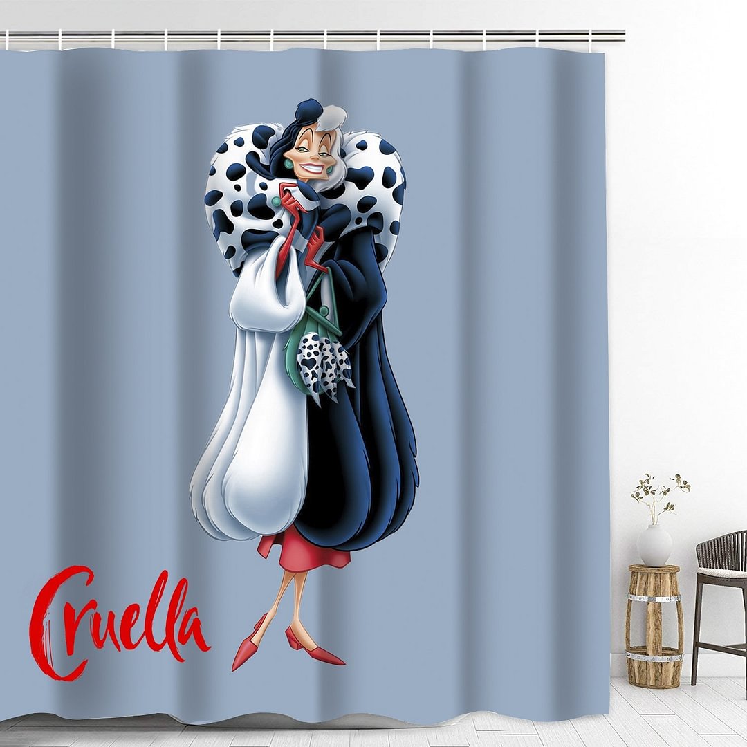Cruella Bathroom Shower Curtain with Hooks Extra Long Bath Decoration