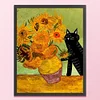Van Gogh Sunflowers And Black Cat - 11CT Stamped Cross Stitch - 40*50cm