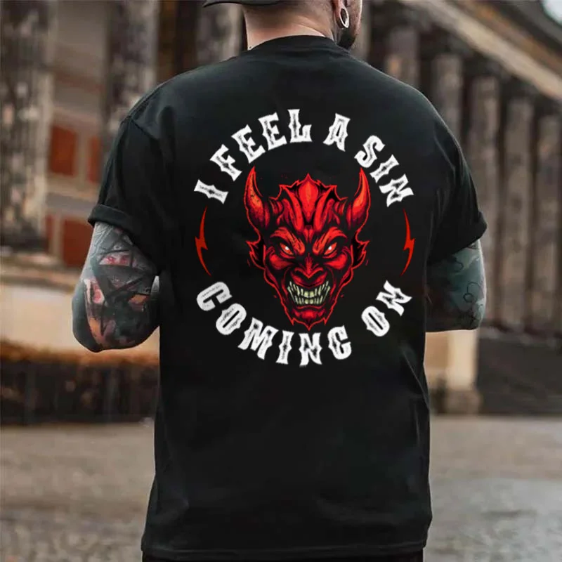 I FEEL A SIN COMING ON Devil Black Print T-Shirt