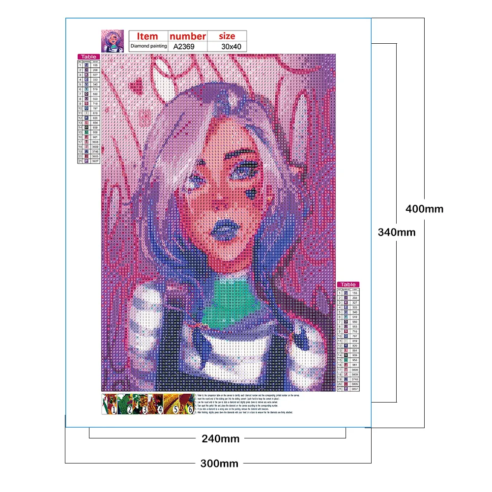 Full Round Diamond Painting 30*40cm - Purple Hair Girl