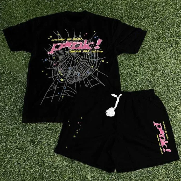 Sp5der Spider Web Print T-Shirt Shorts Two-Piece Set