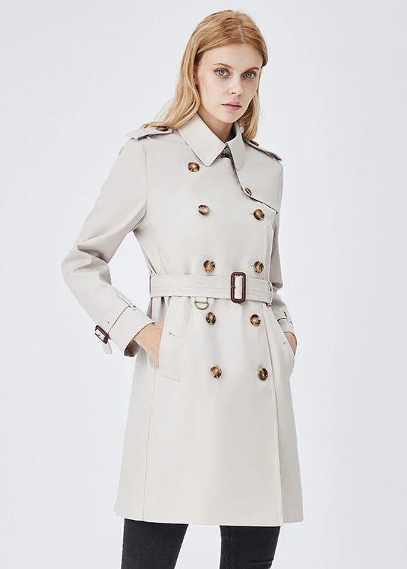 Classy White Peter Pan Collar Double Breast Cotton Cinch Trench