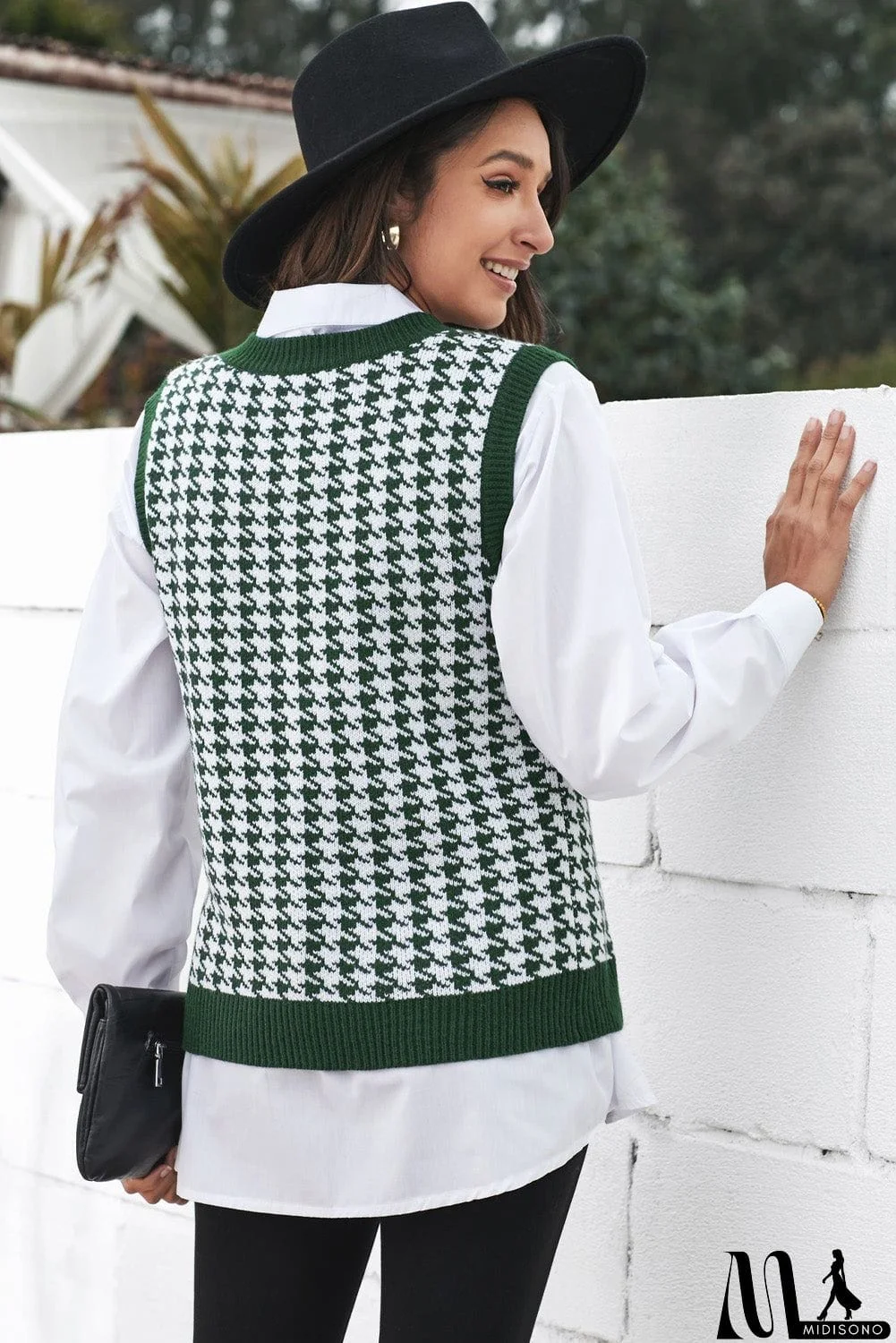 MidiSono - Green Houndstooth Sweater Vest