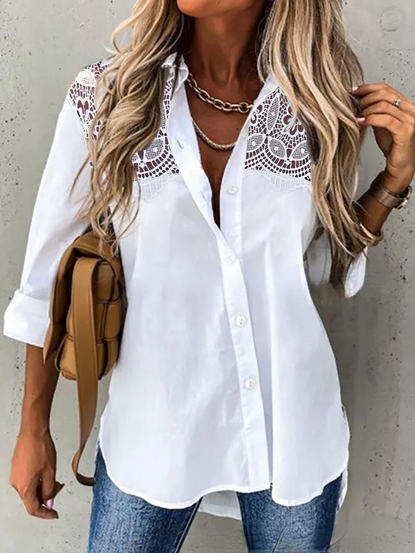 Women's Lace Patchwork Lapel Shirt