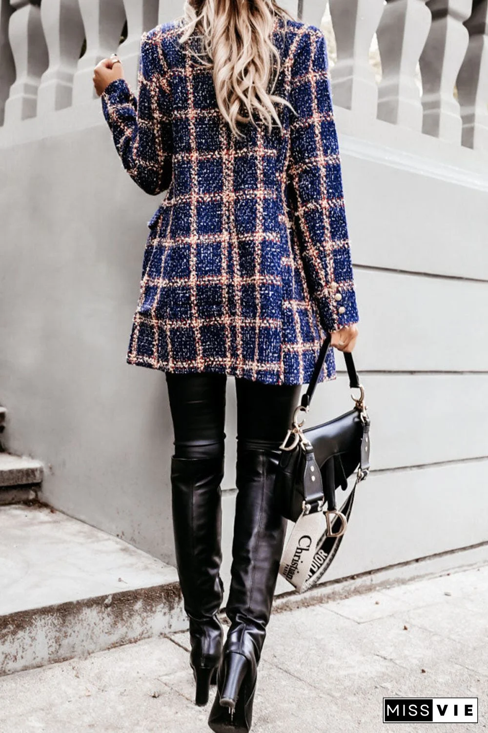 Fashion Street Plaid Turn-back Collar Outerwear(5 Colors)