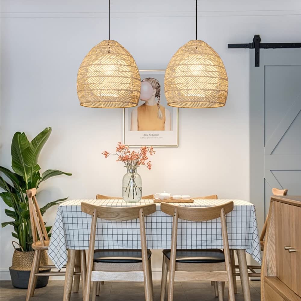 Boho Simple Basket Rattan Wicker Lampshade Ceiling Pendant Light