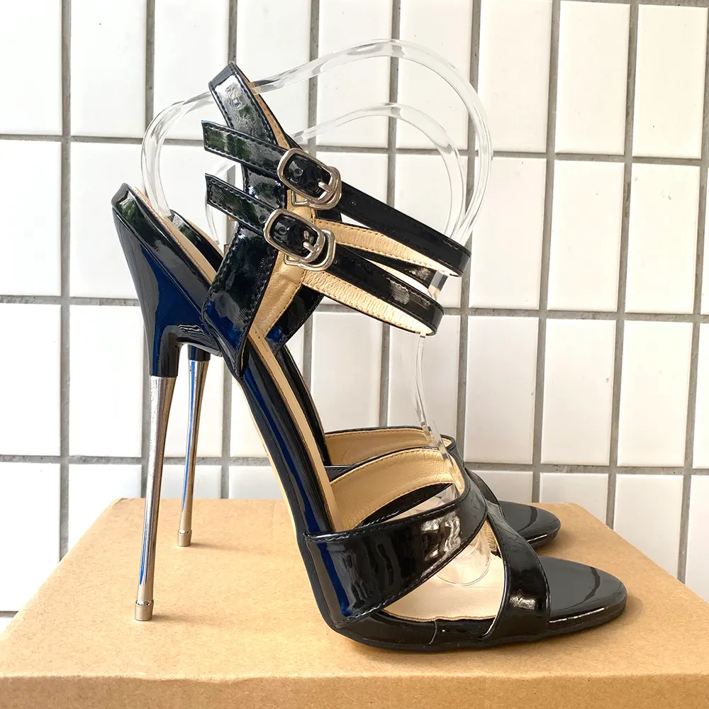 GOOSHOE 16cm Metal High Heels Purple Sandals Pumps Peep Toe Black Woman Cross Dresser Gay Fetish