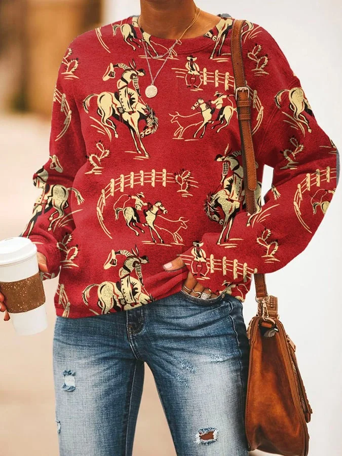 Women's Vintage Print Long Sleeve Sweatshirt