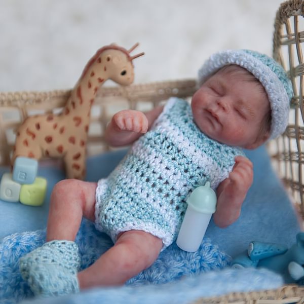 Miniature Doll Sleeping Full Body Silicone Reborn Baby Doll, 6 Inches Realistic Newborn Baby Doll Named Evangeline