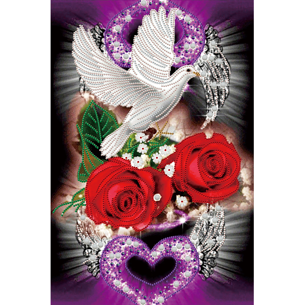 

Red Rose Pigeon - Special Shaped Diamond Painting - 35*50CM, 501 Original