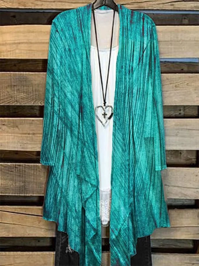 Vintage Western Art Flow Cardigan in Turquoise Velvet