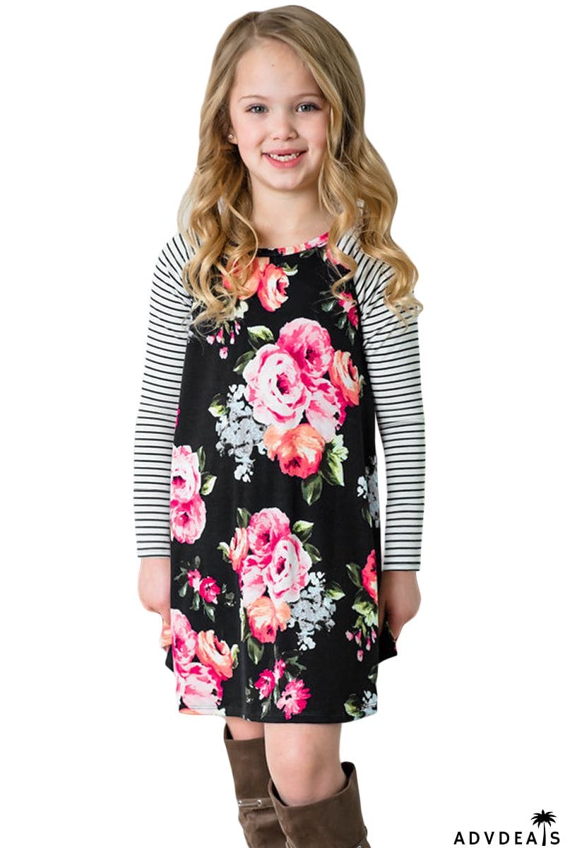 Spring Fling Floral Striped Sleeve Short Dress for Kids