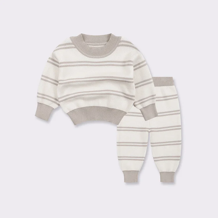 Baby Knitted Striped Casual Grey 2 Pieces Set