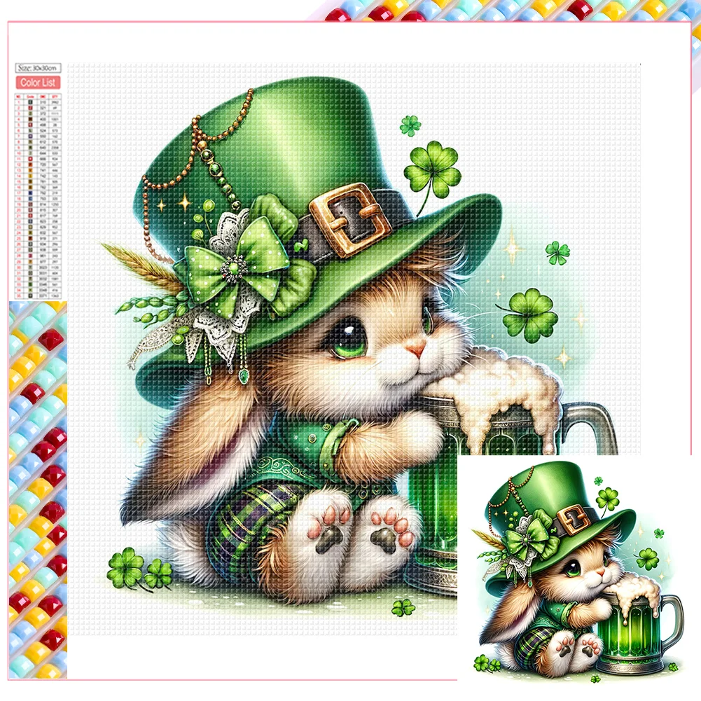 Diamond Painting - Full Square Drill - St. Patrick's Day Rabbit(Canvas|35*35cm)