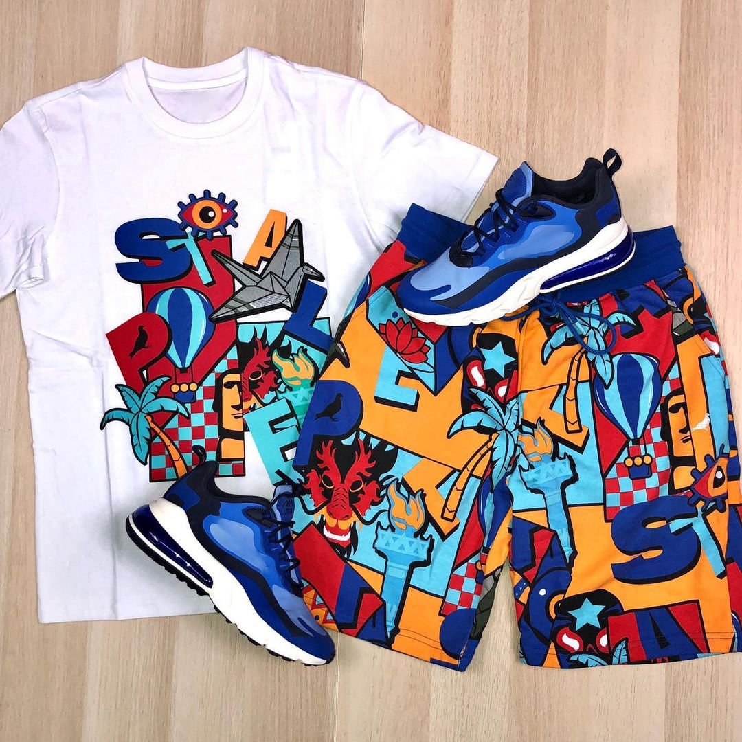 Fashion casual printed short sleeve suit