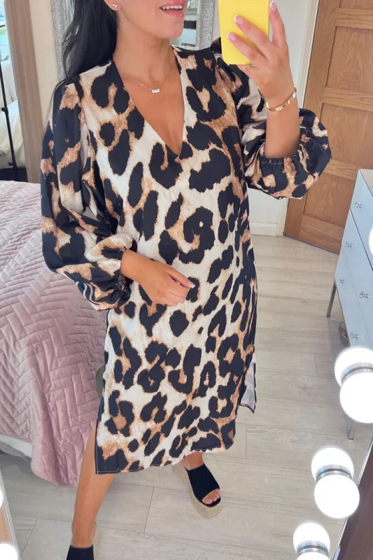 Nalani Animal Print Puff Sleeve Dress